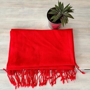 Soft Bright Red Pashmina Scarf with Fringe. One Size.